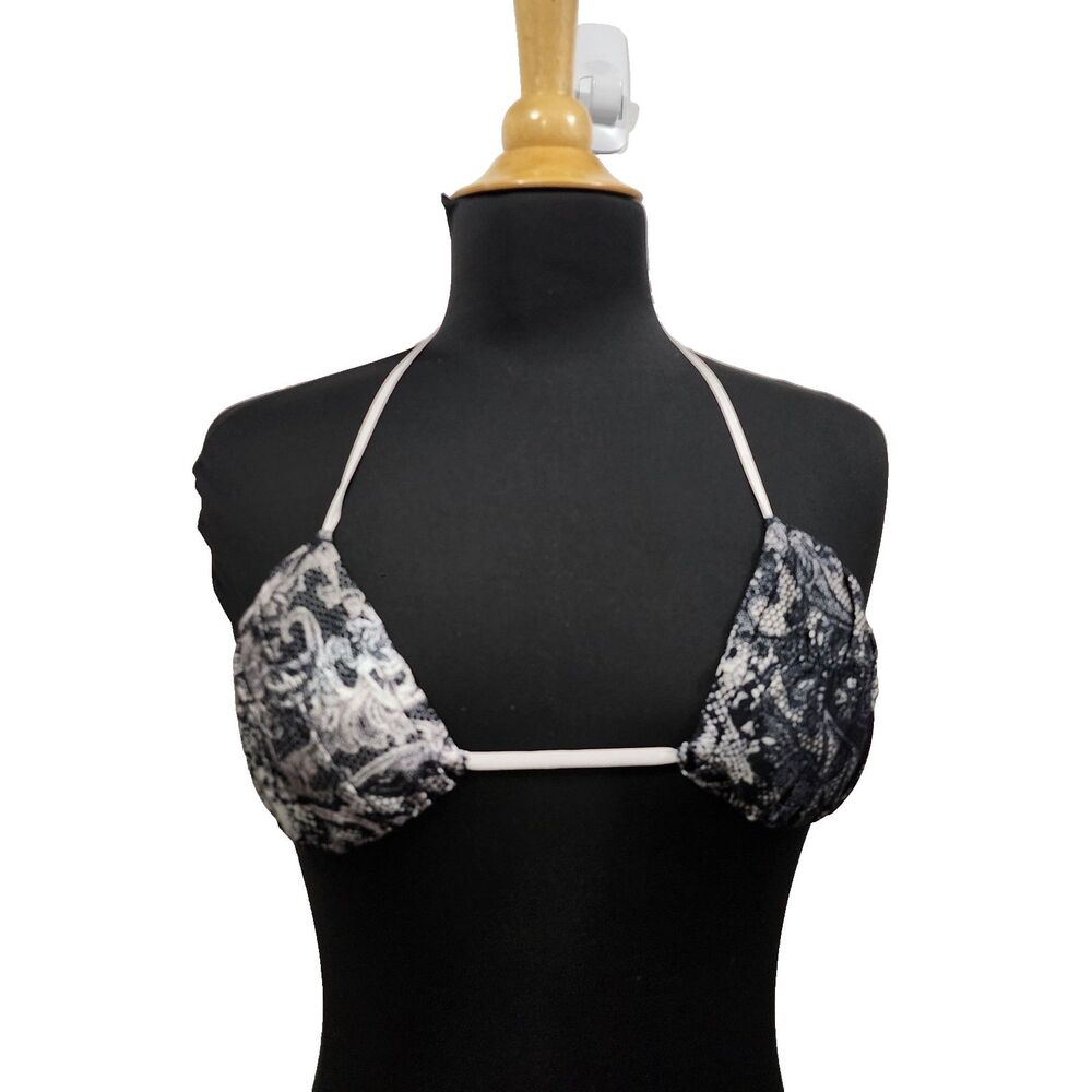 A.Che Swimwear Lace Paisley Triangle Bikini Top NWOT Black Halter Women's XS